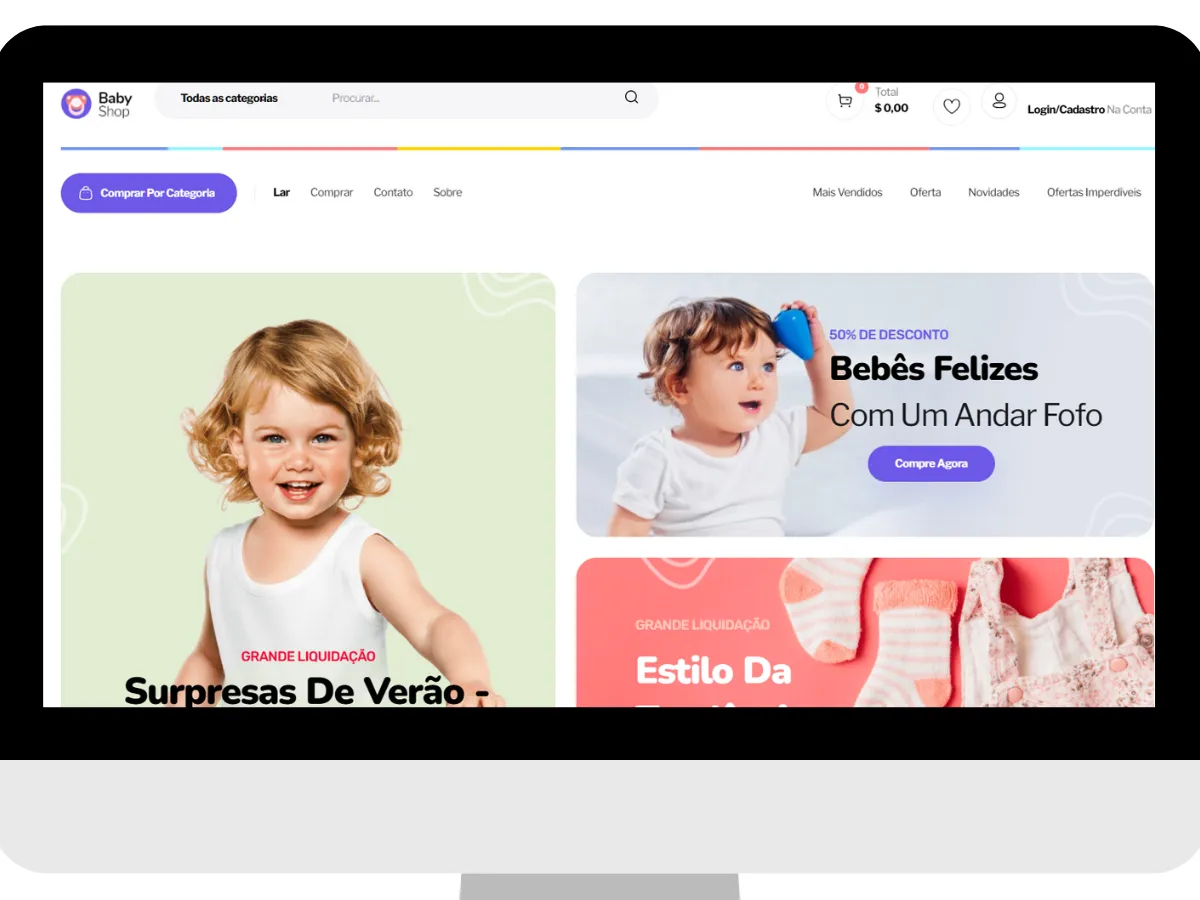 Criação de Loja Virtual em Goiânia 5 Design delicado e profissional para loja virtual de roupas infantis e brinquedos, com navegação intuitiva para mães e pais.
