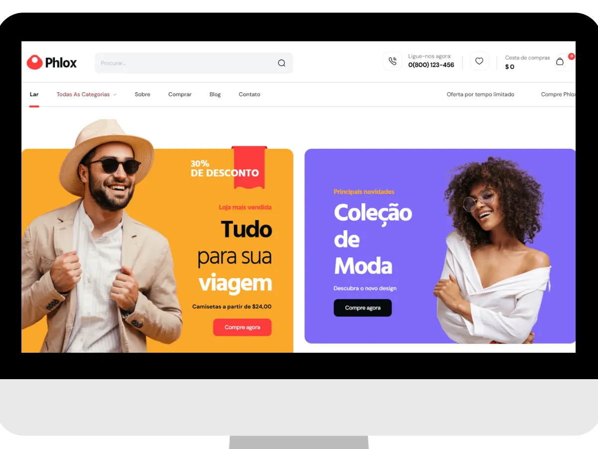 Criação de Loja Virtual em Goiânia 2 Mockup de computador exibindo layout premium para loja virtual de moda e acessórios, focado em alta conversão e design moderno.