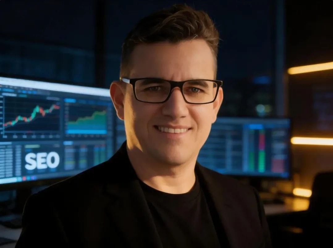 Luís Cláudio Oliveira, consultor SEO sênior em Goiânia e especialista em performance digital, analisando dados de crescimento no centro de comando da Brain Storm.